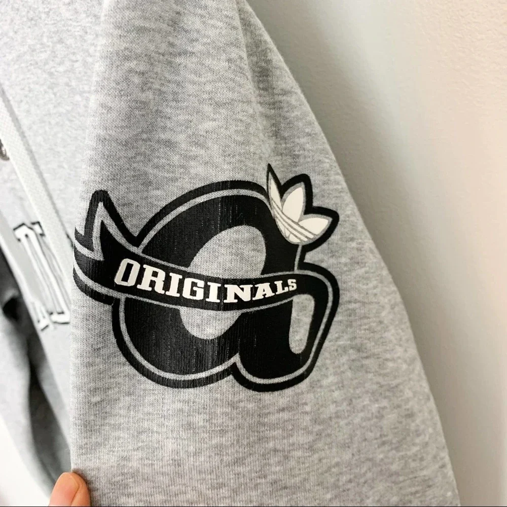 Adidas Originals Logo Grey Snap Buttons Sweatshirt Hoodie Mens Size Small - Picture 7 of 13